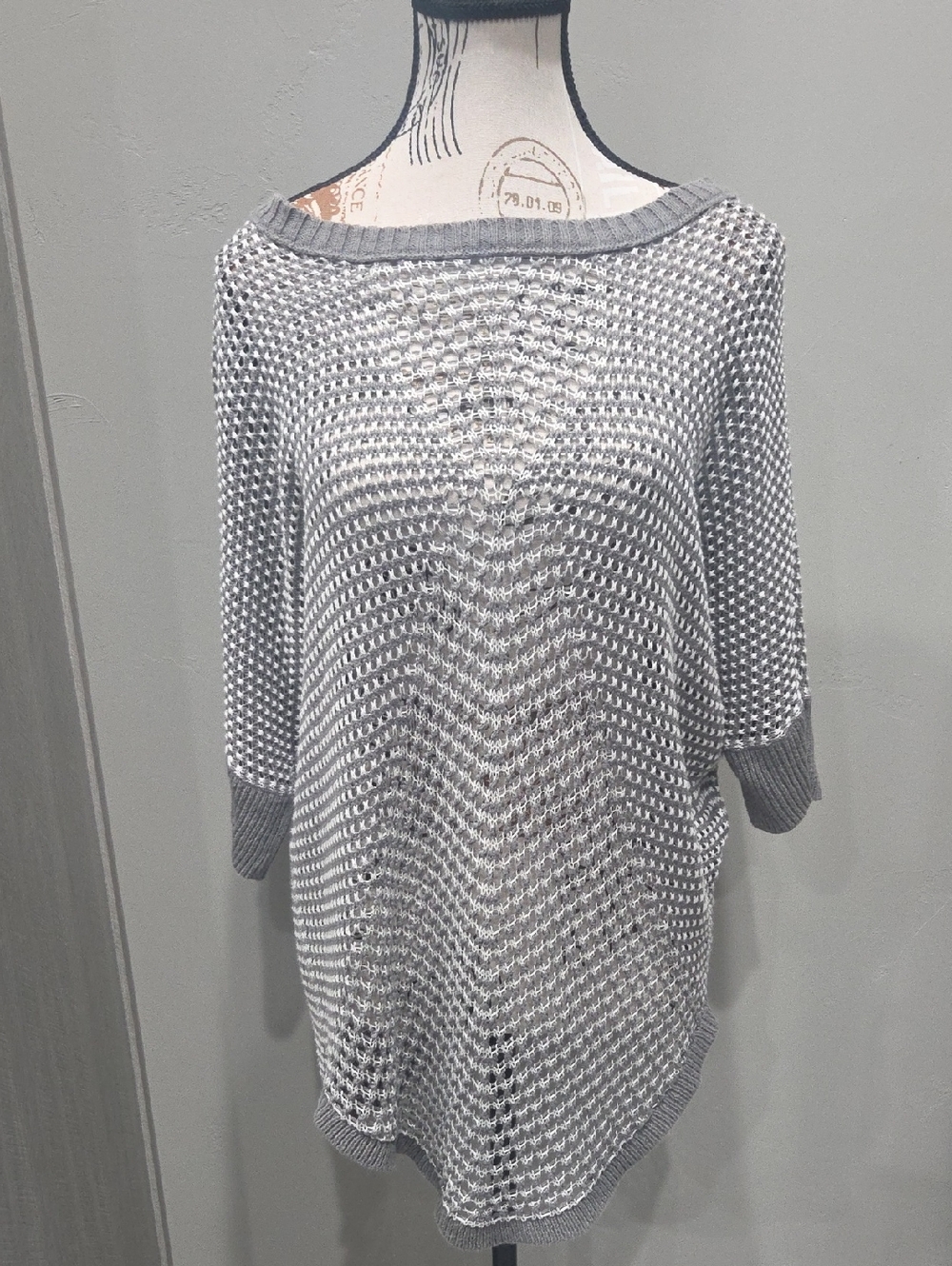 a.n.a Gray Open-Knit Boatneck Sweater